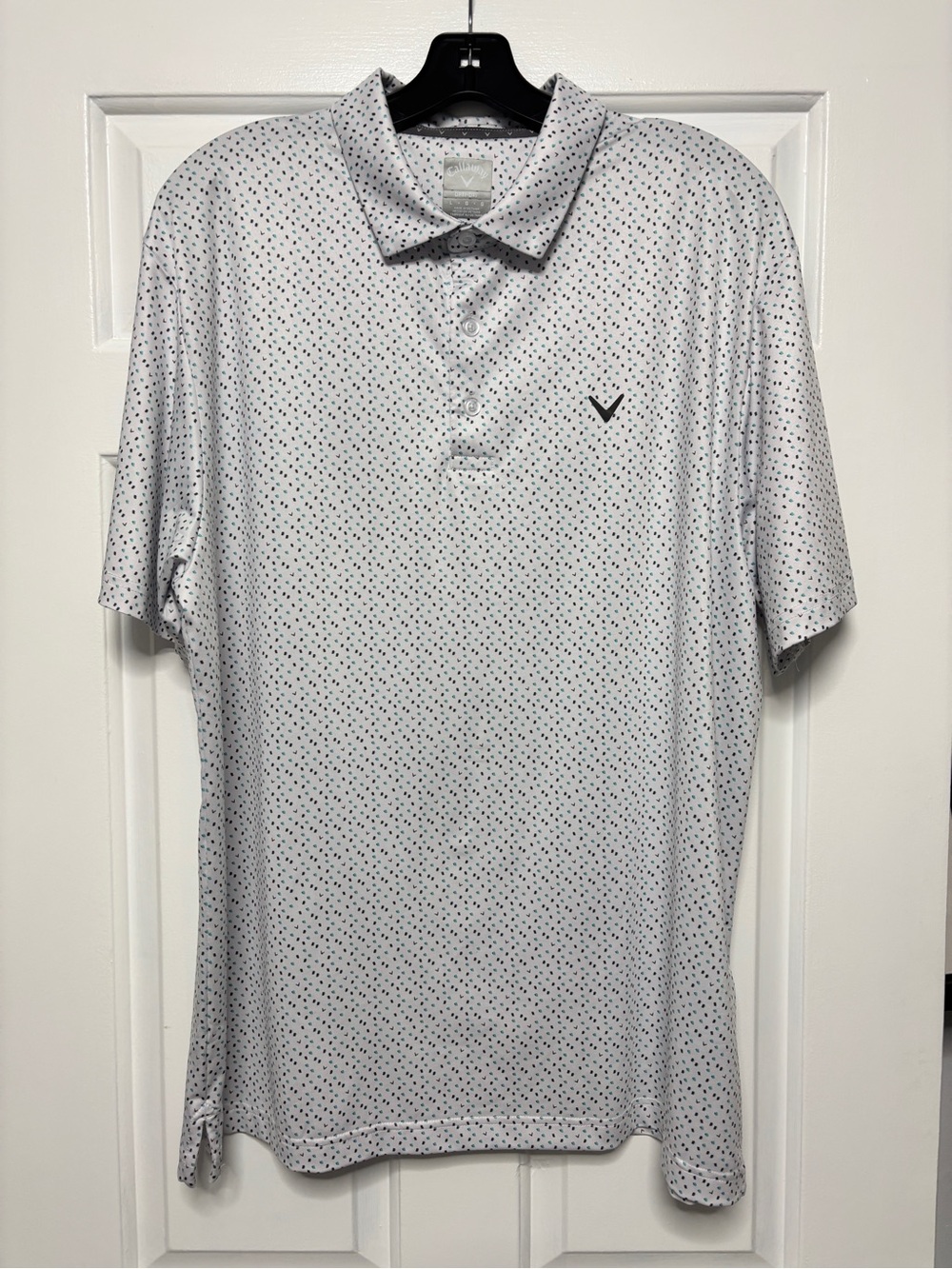 Callaway Opti-Dri Men’s Golf Polo White Teal Black Print Size Large